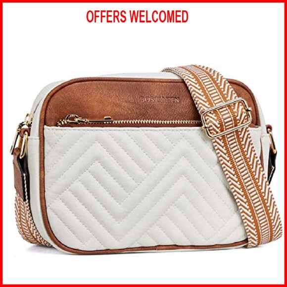 Small Quilted Vegan Leather Crossbody Bag with Wide Strap, Multi-Pocket - Picture 2 of 8